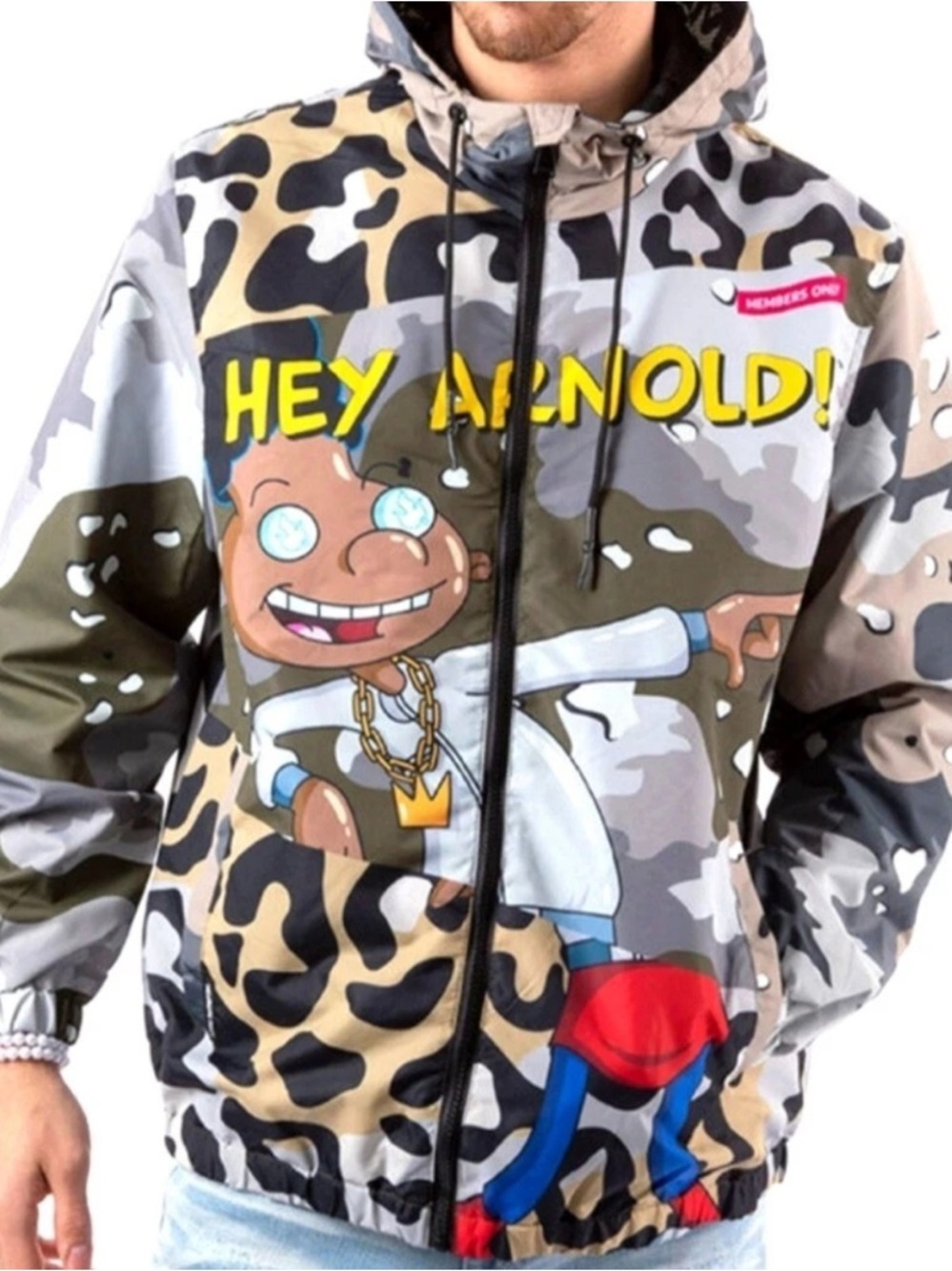 Members Only Multicolor Camo 'Hey Arnold!' Graphic Hooded Jacket